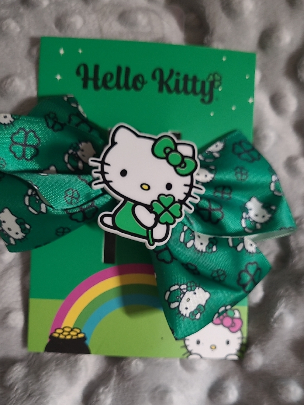 Hello Kitty Green Clover Print Bow Hair Clip